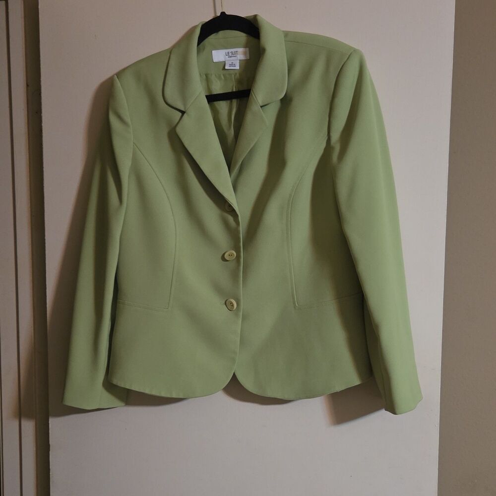 Le Suit Essentials Green Women’s Lined 2-Button Blazer Notch Lapel 14